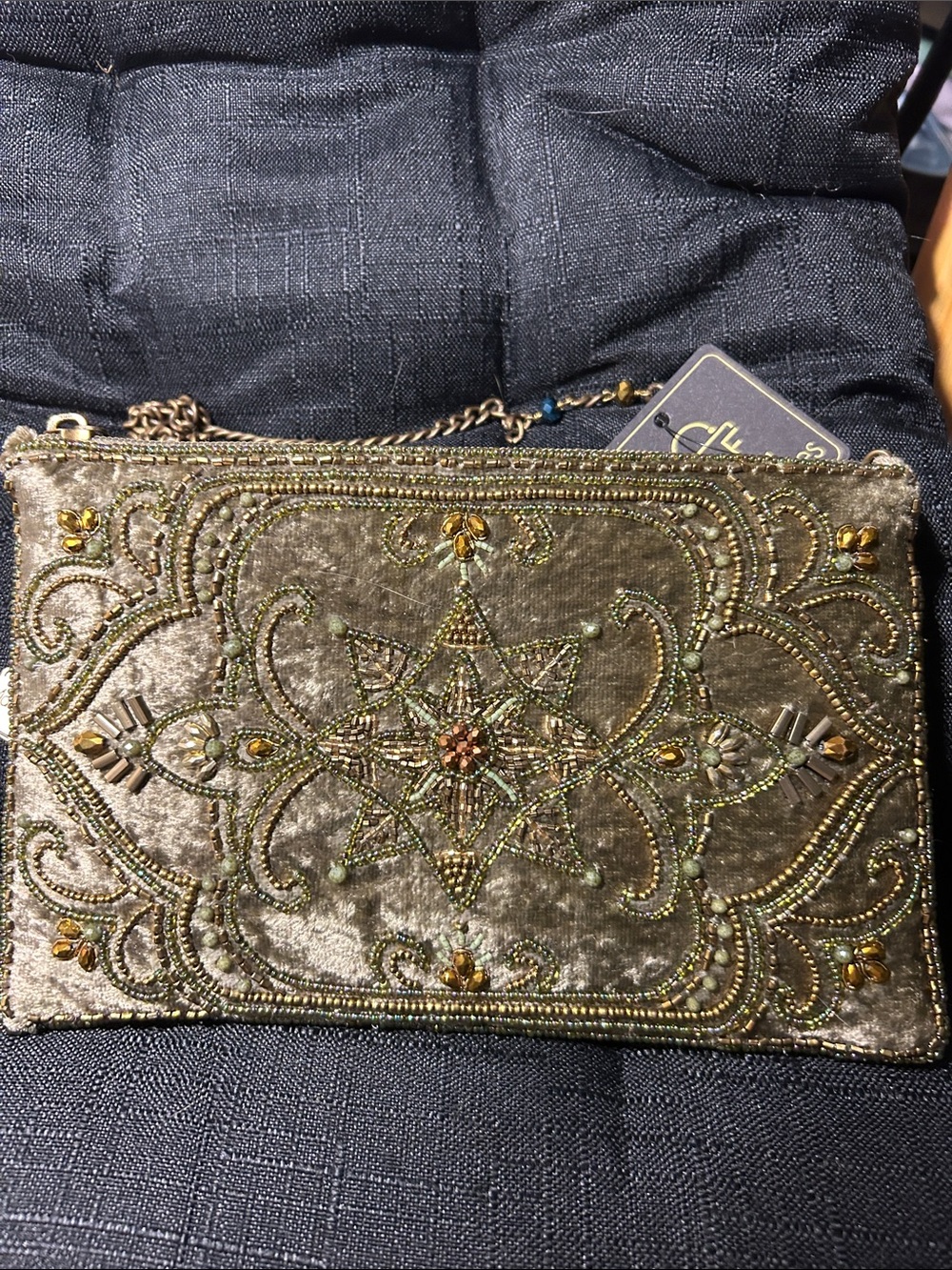 Mary Francis HAND BEADED Velvet Crossbody Clutch Olive Green BRAND NEW WITH TAG - Picture 9 of 16